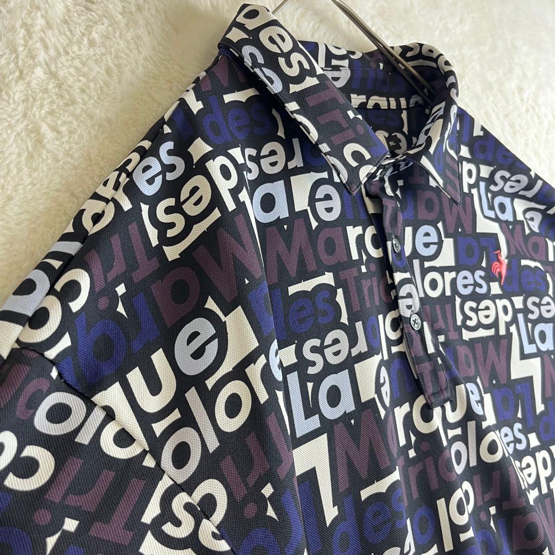 【美品】ルコックスポルティフゴルフ 吸汗速乾 ストレッチ 総柄 ポロシャツ 5L