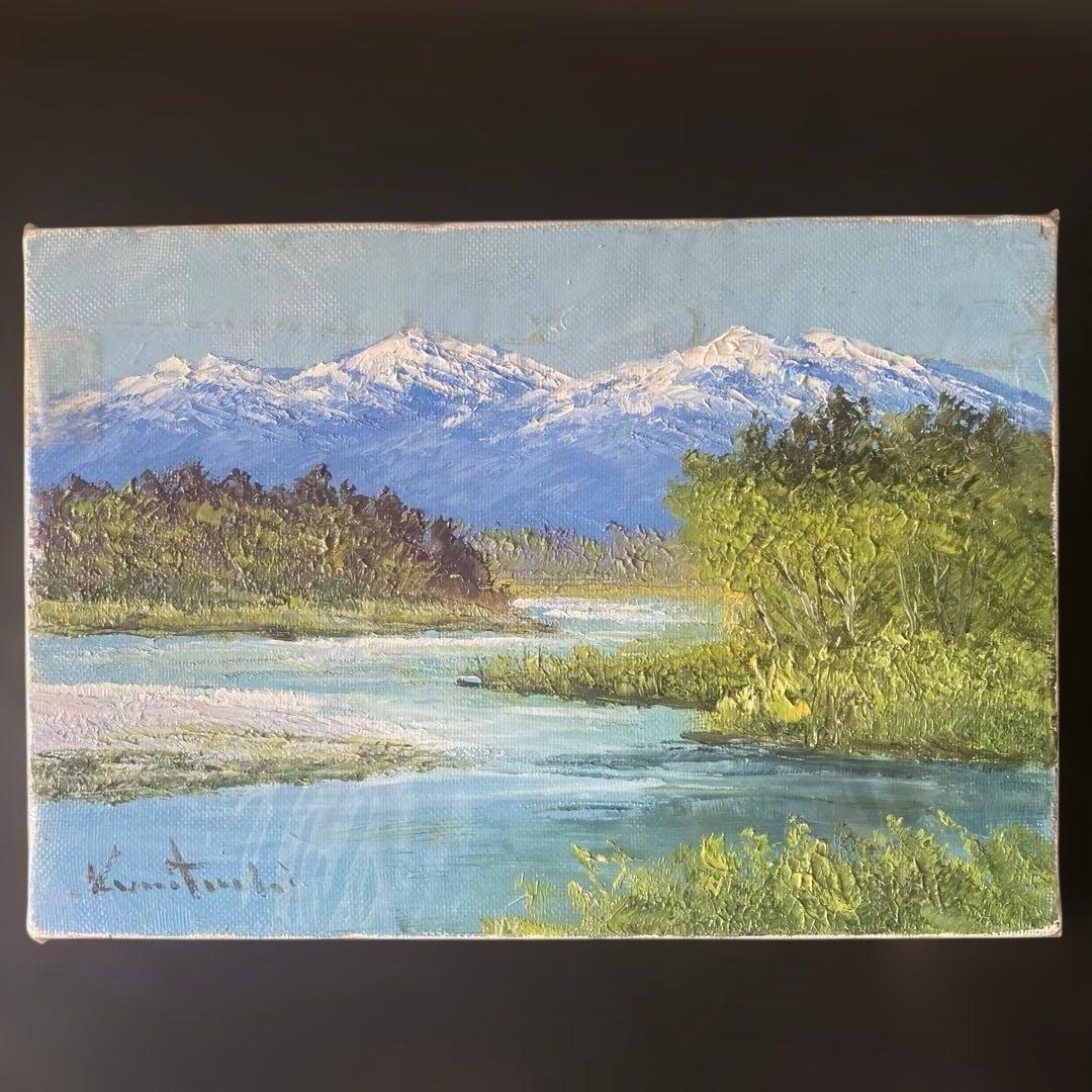 国立秀雄 油彩画 原画 SM号 安曇野風景 山岳画 サイン有 インテリア