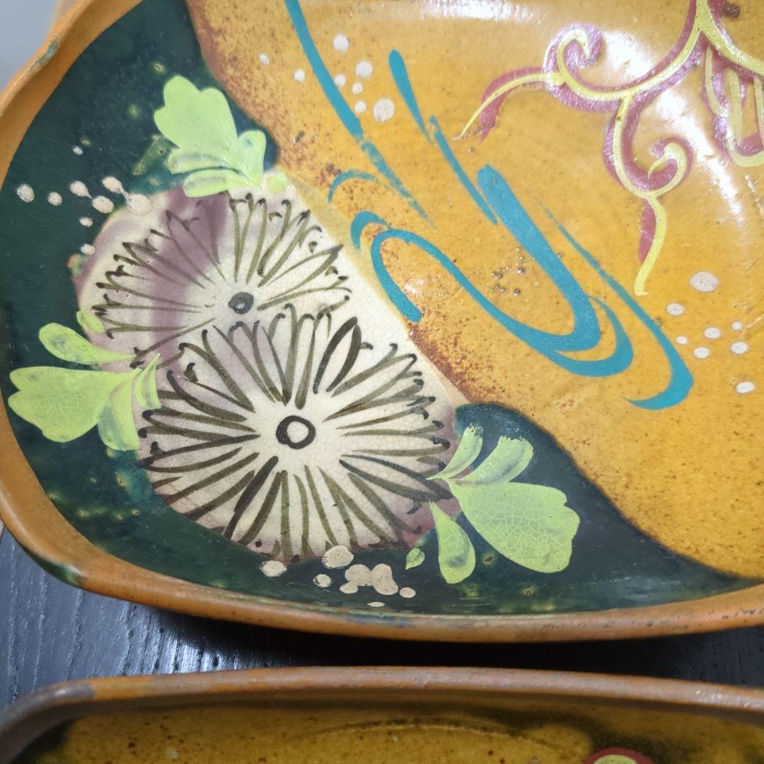 骨董　向付　水流に菊　角皿　色絵　皿　陶器　アンティーク　5枚