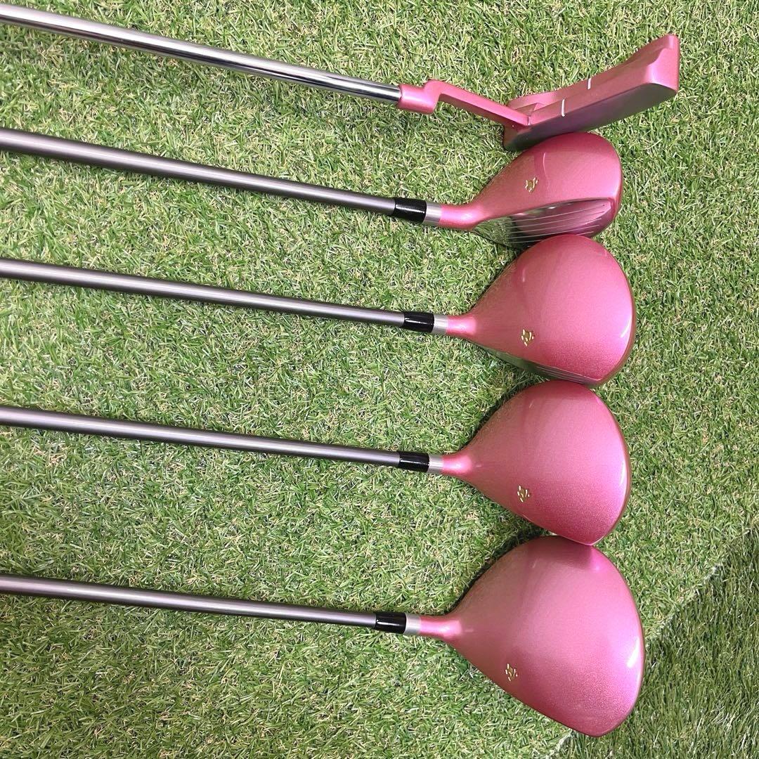 極美品 希少レフティ 可愛いピンク レディースゴルフクラブ豪華11本フルセット
