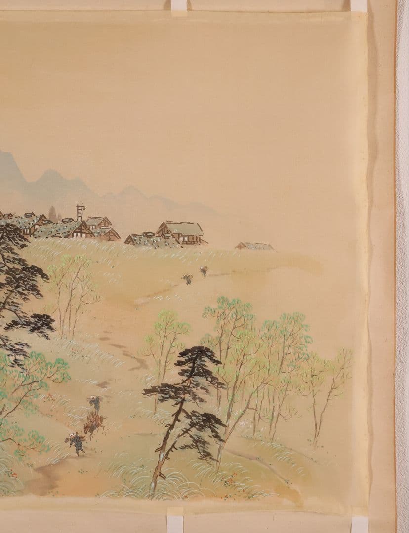 【模写】日本画まくり3点まとめ 在銘 佳山 山水人物風景 絹本 掛軸 CM426