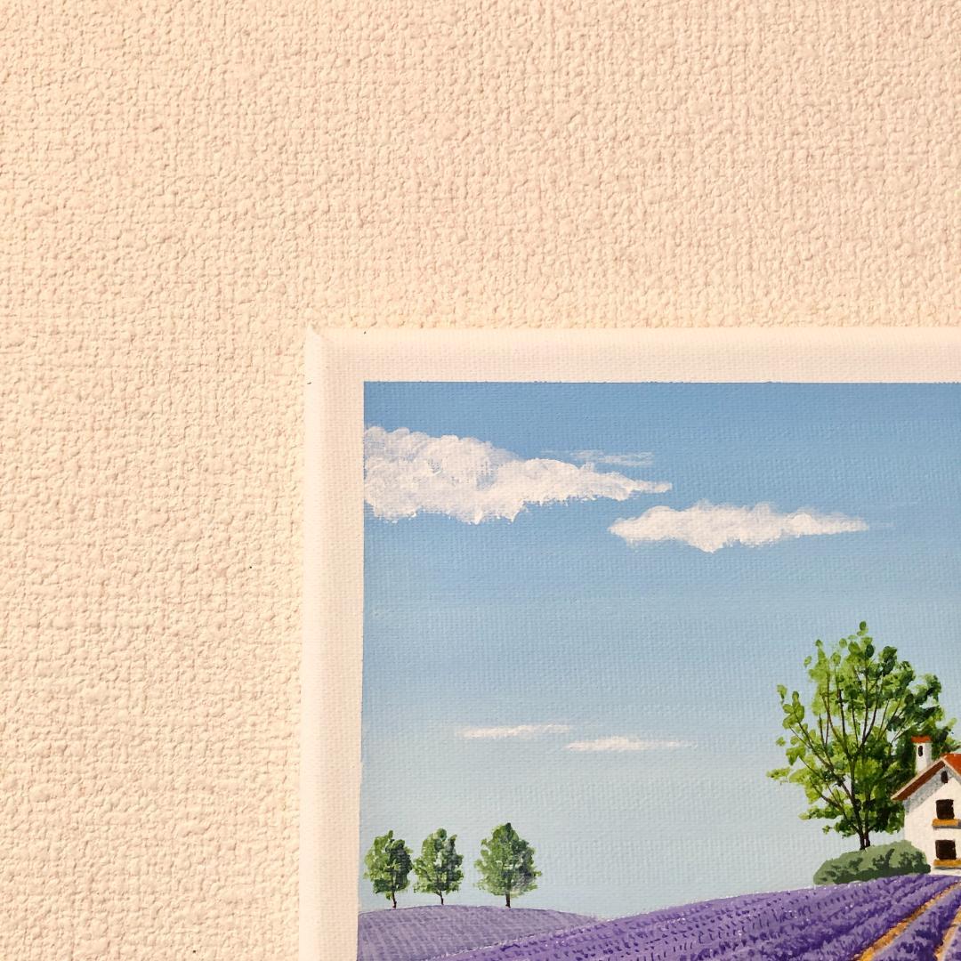 アクリル画　原画　「ラベンダーの咲く丘」　SSMサイズ　キャンバス