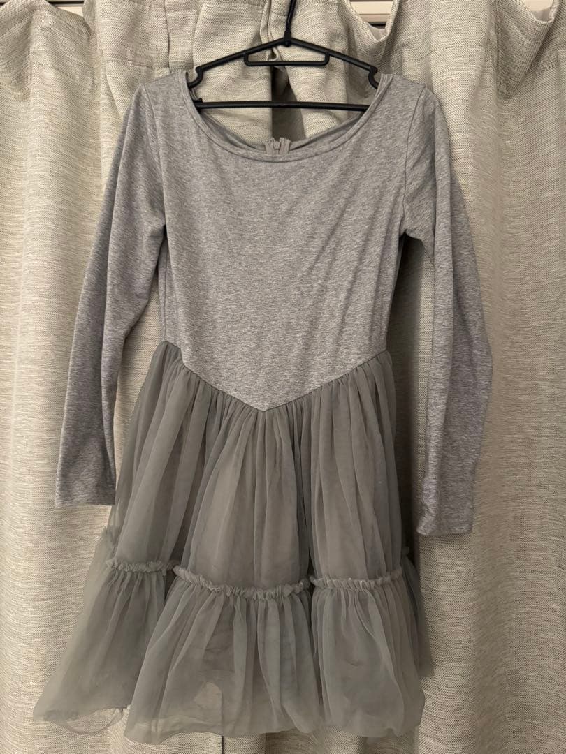 グレー 長袖 ドレス チュールスカート