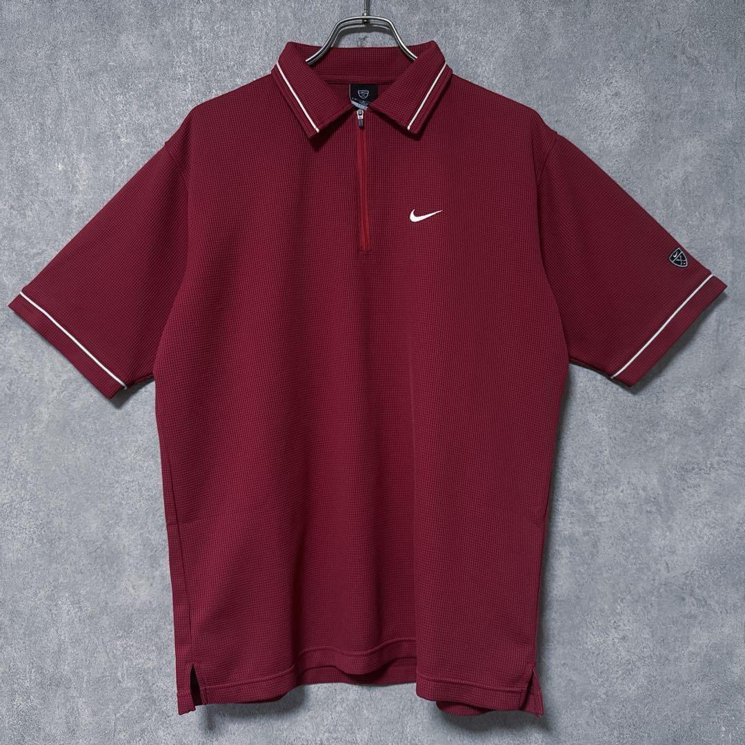 NIKE GOLF ナイキゴルフ 刺繍 ロゴ ハーフジップ シャツ レッド系