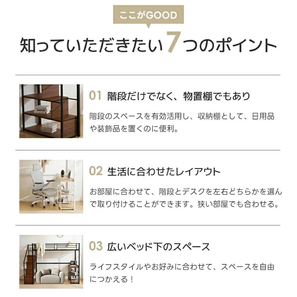 超人気！ステムベット ロフトベッド シングル コンセント付き 収納付きBlack