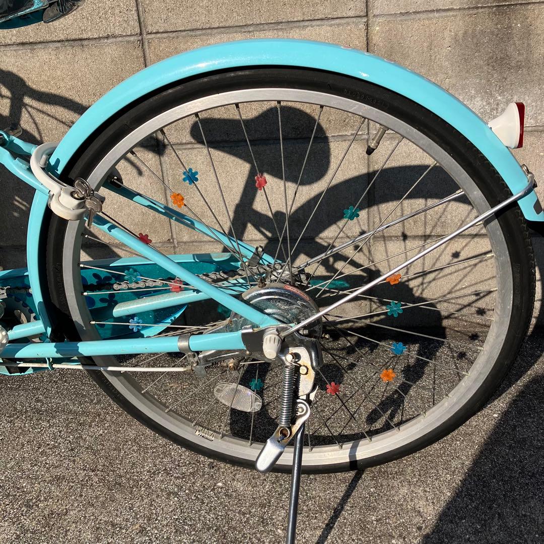 【引き取り限定】子供用自転車 エコパル　24インチ水色 花柄 前カゴ付き　女の子
