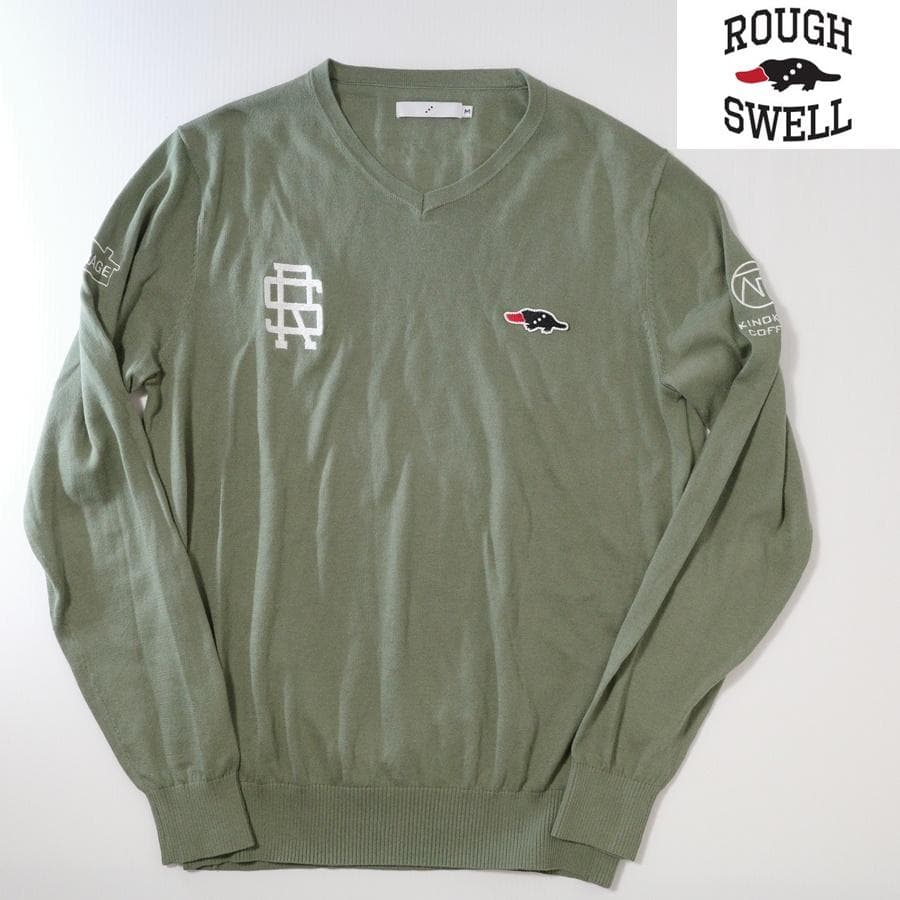 ROUGH & SWELL Vネックニット Mサイズ オリーブグリーン