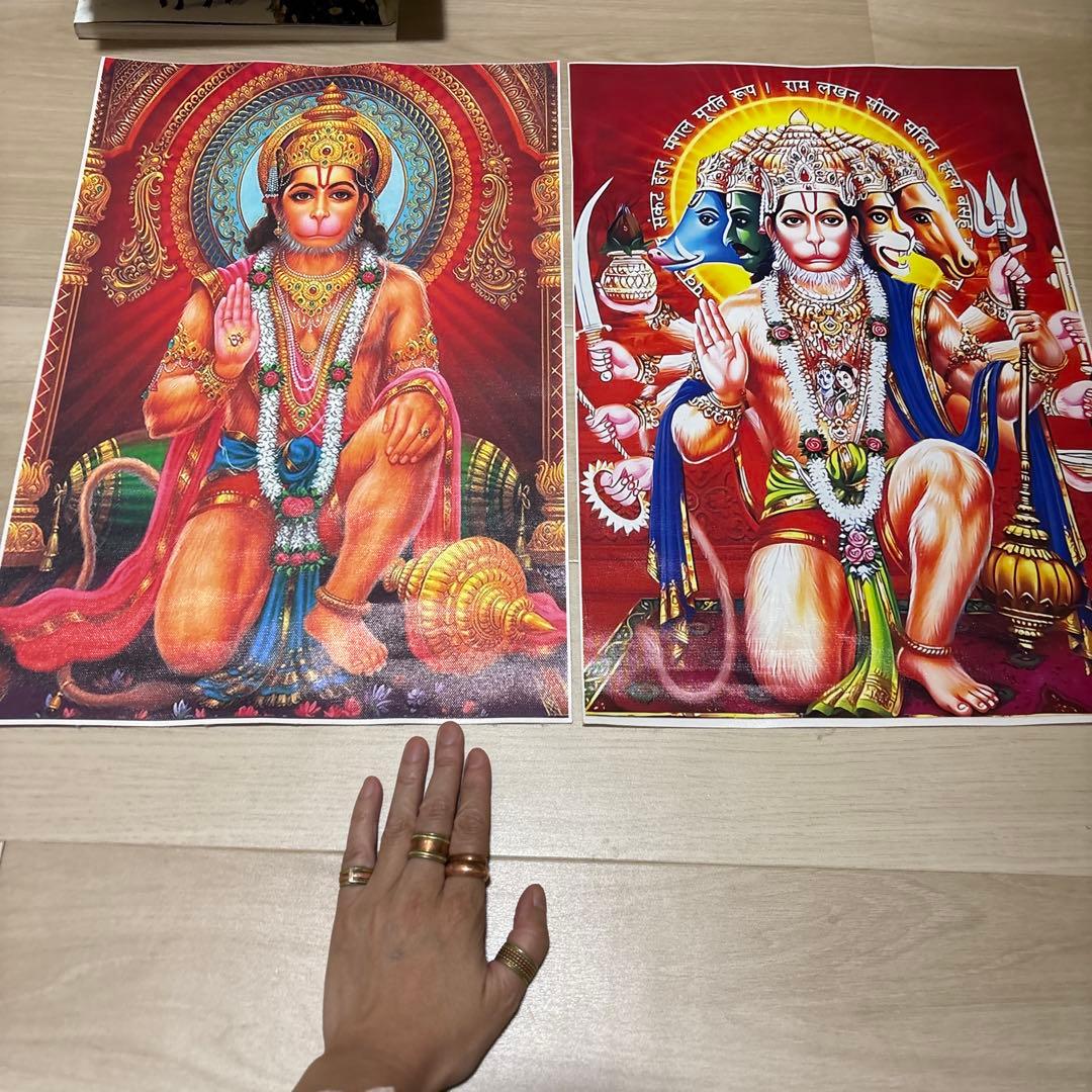 希少、ハヌマーン、パーンチャムカ、インド、ヒンドゥー教、宗教画、神様絵