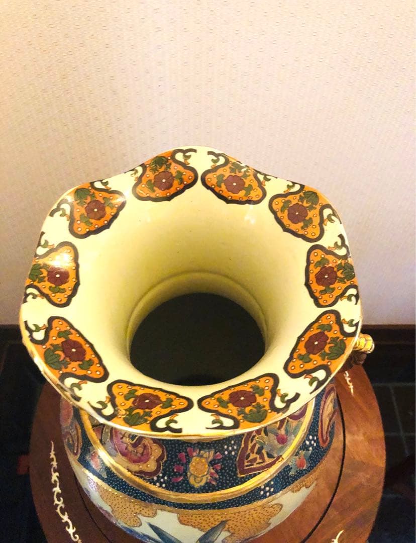 豪華　薩摩焼骨董　双耳　金襴手　青粒　壺