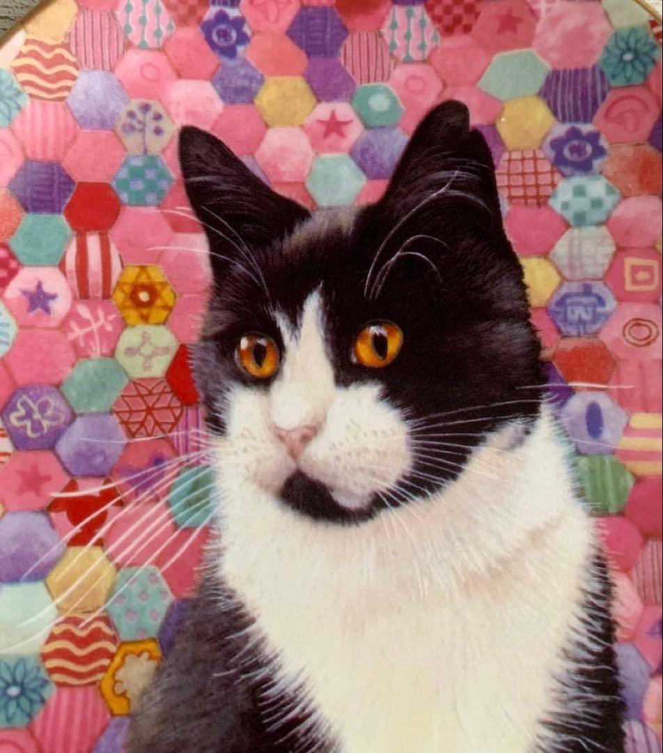 レズリーアンアイボリー 猫のプレート ピンクヘキサゴン ロイヤルウースター