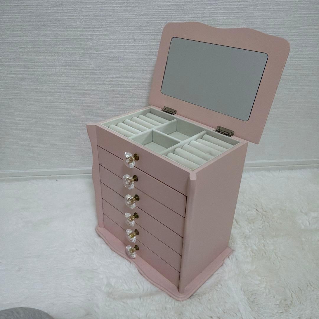 ジュエリーボックス 木製 ピンク 5段