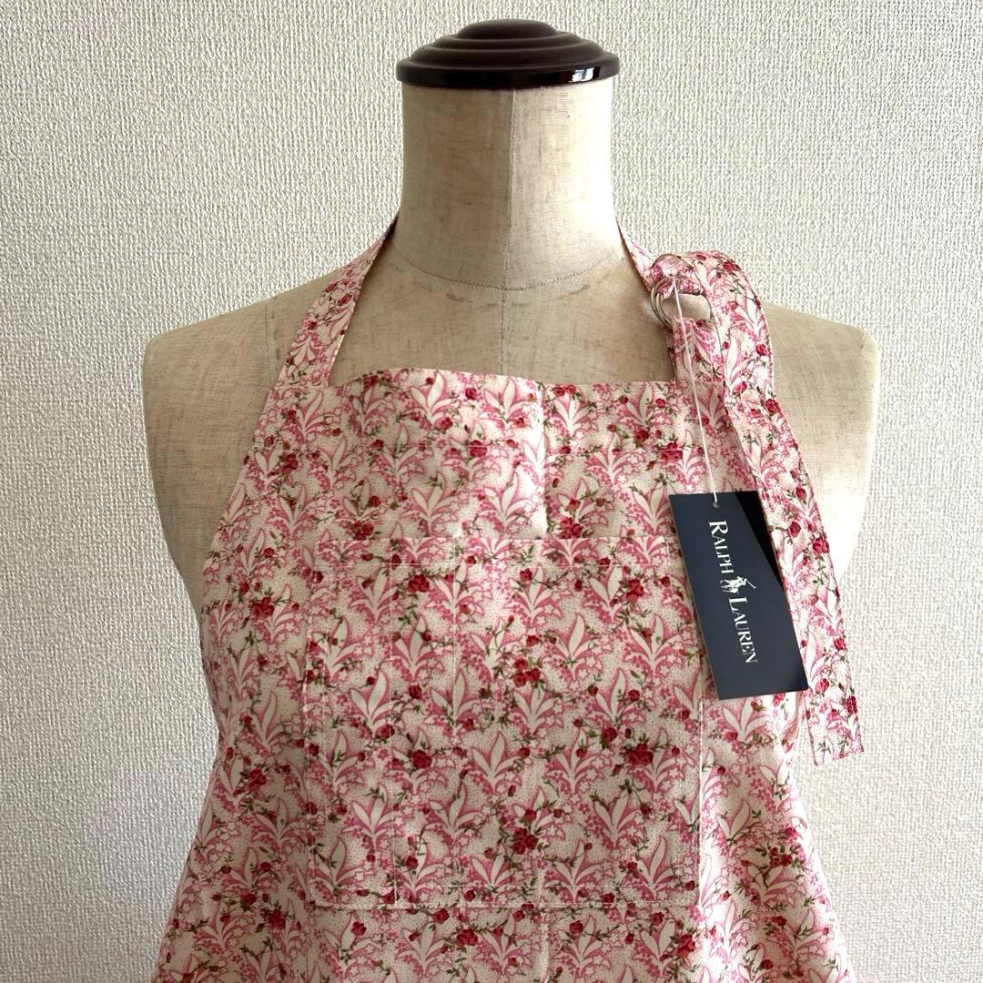 【未使用品】ラルフローレン　花柄エプロン　ピンク　綿100%