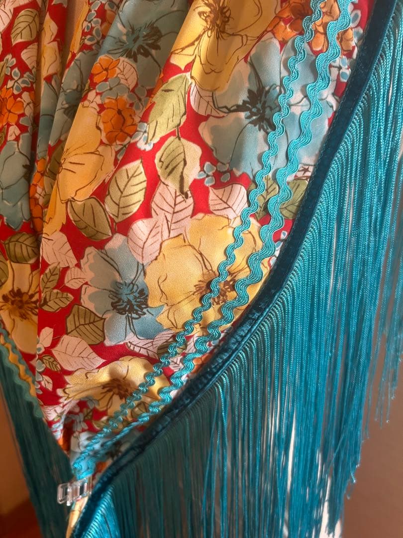 値下げ 新品☆春カラー☆水色　フラメンコ用花柄シージョ