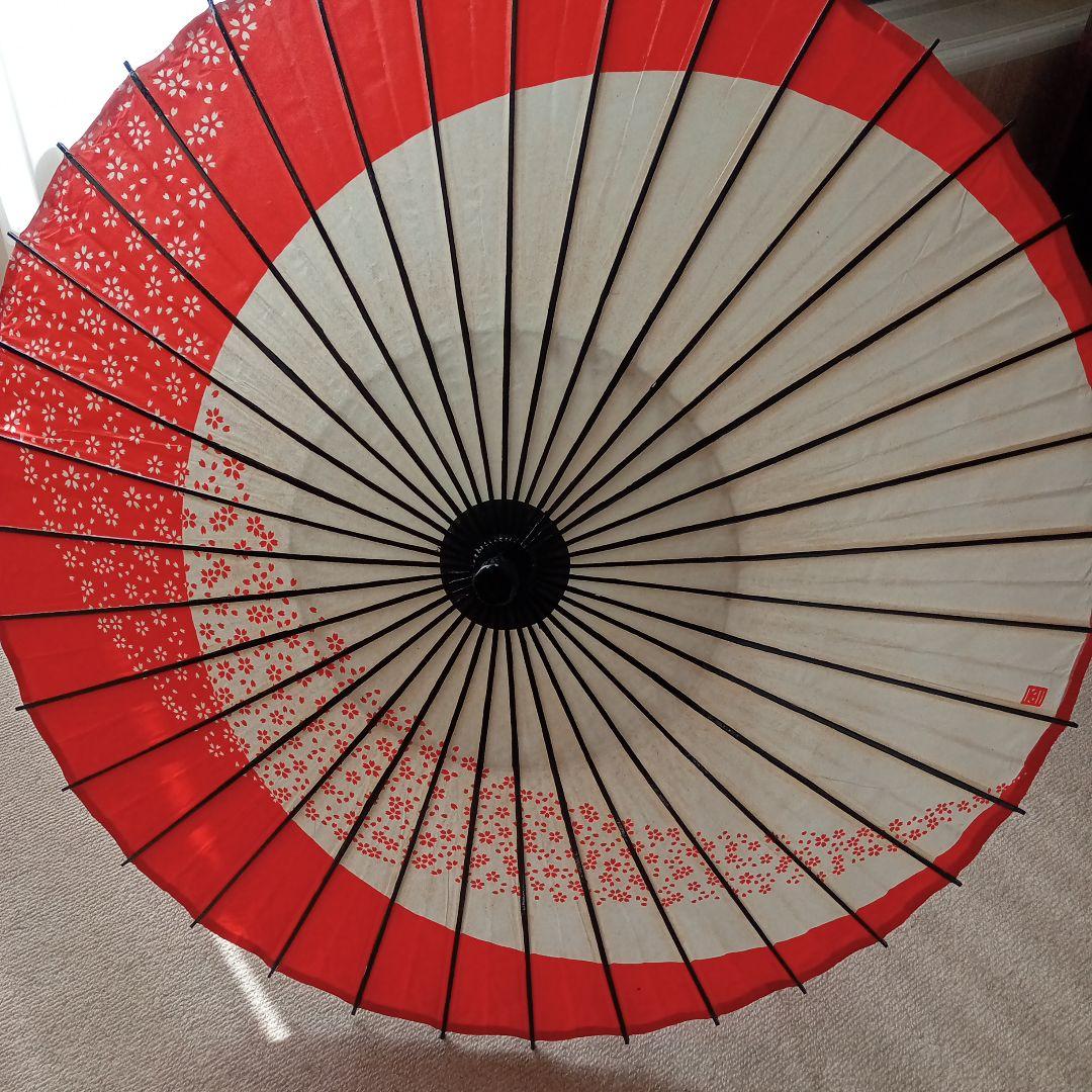 舞踊傘 赤白 花模様 直径約80cm