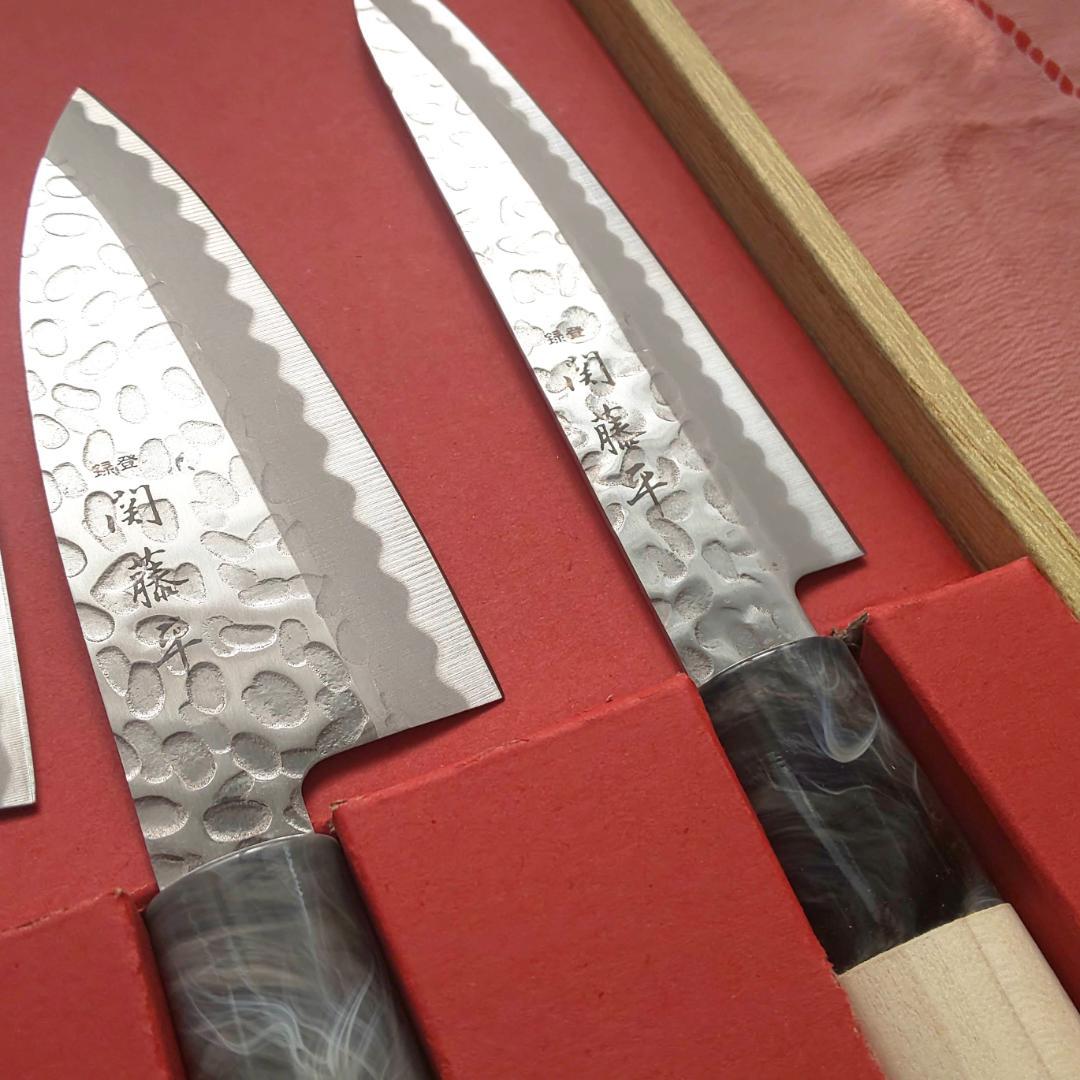 【贈り物に！】関藤平 鎚起 三徳・菜切り・小出刃・ペティナイフ ４本セット