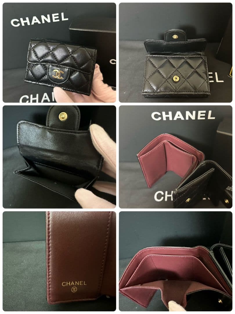 CHANEL キルティングラムスキンコンパクトウオレット 財布 ブラック新品