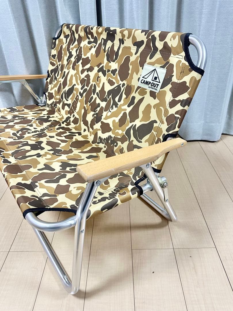 良品 キャプテンスタッグ キャンプアウト アルミ背付ベンチ カモフラージュ