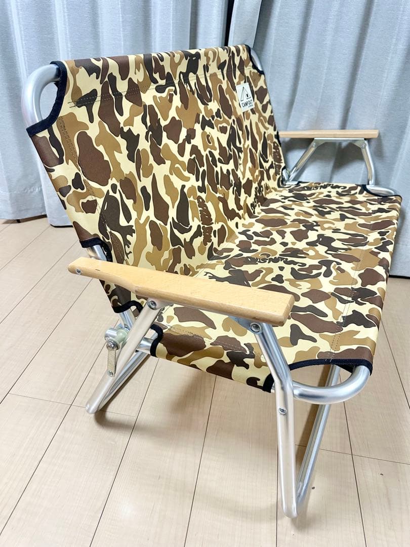 良品 キャプテンスタッグ キャンプアウト アルミ背付ベンチ カモフラージュ