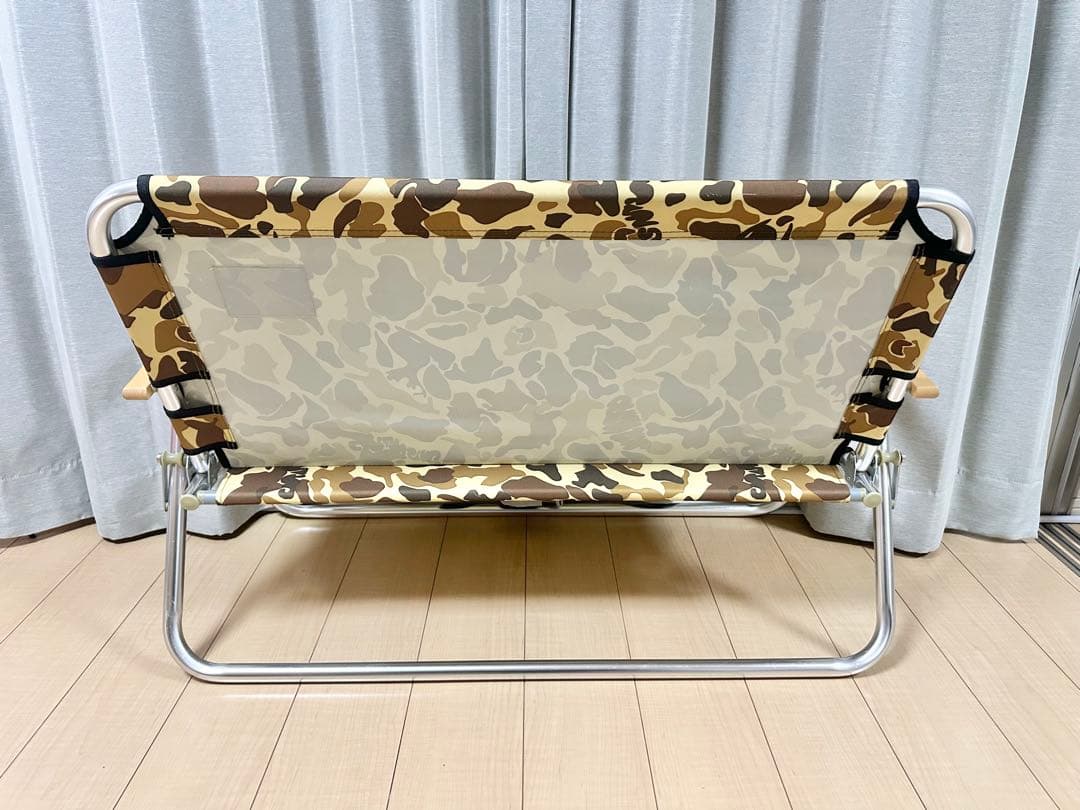 良品 キャプテンスタッグ キャンプアウト アルミ背付ベンチ カモフラージュ