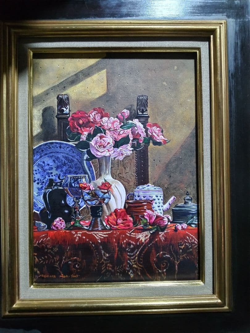 青木敏郎、絵画、油彩4号、椿レーマ杯染付皿、高級額縁、肉筆、森本草介、東郷青児。