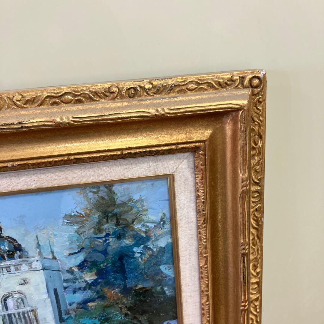 真作 加納守 油彩画 油絵 F10号 風景画 金彩 額装 サイン入り 昭和レトロ
