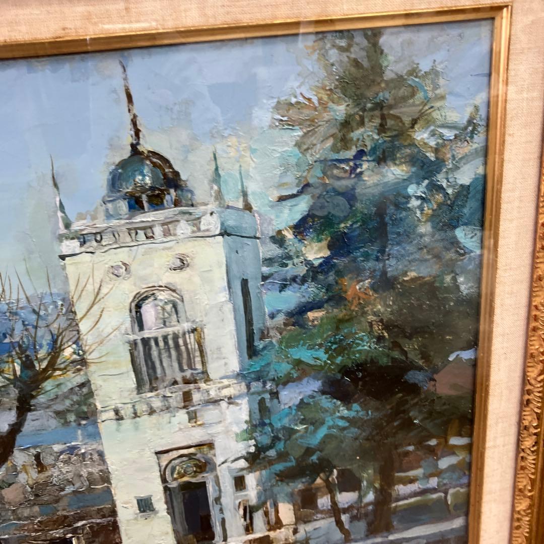 真作 加納守 油彩画 油絵 F10号 風景画 金彩 額装 サイン入り 昭和レトロ