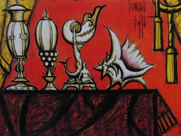 ベルナール　ビュッフェ 「バラ色の貝殻」、希少画集画、新品高級額装付