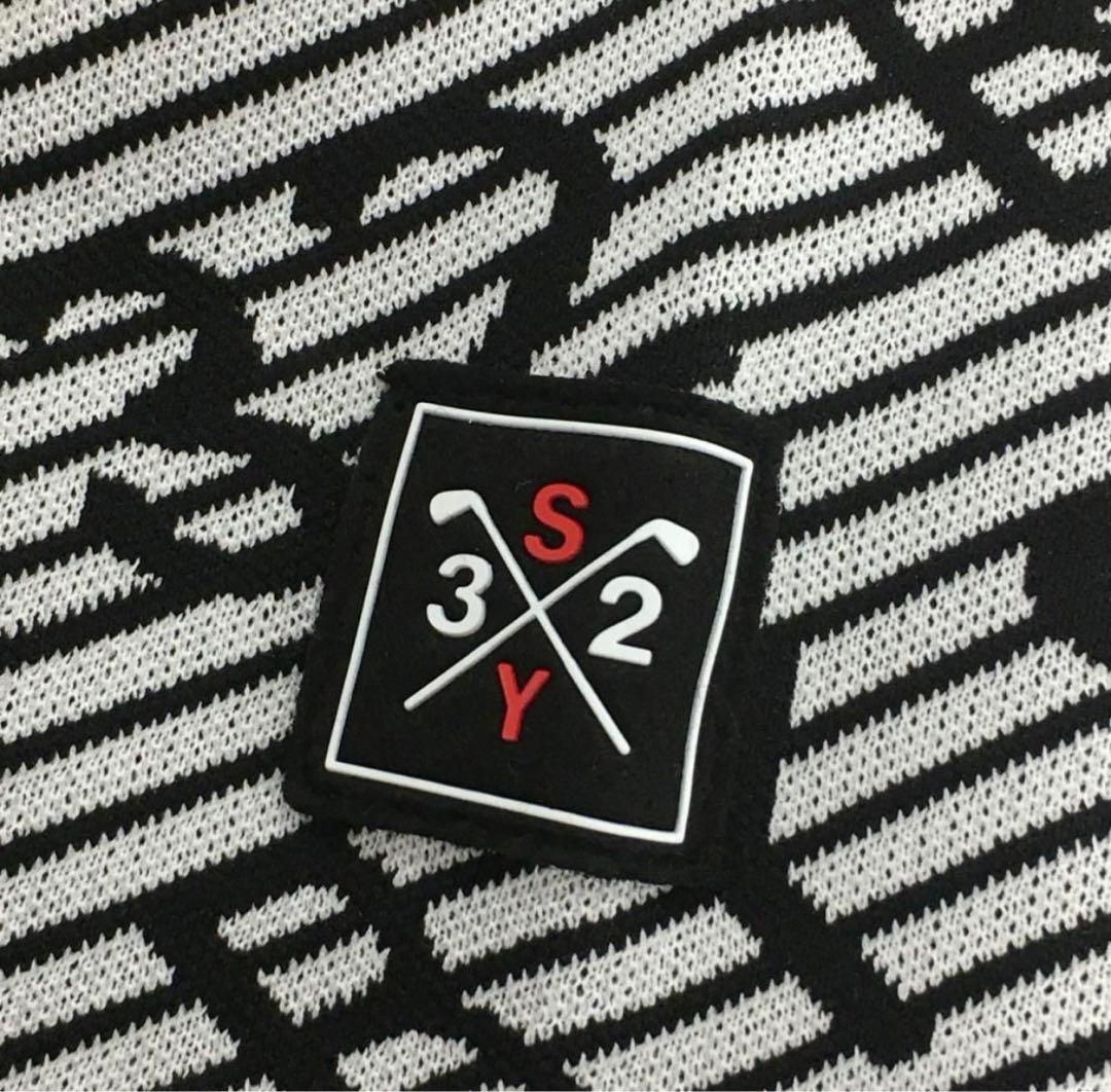SY32セーター黒✕白ロゴ総柄 M ゴルフウェア SY32 BY SWEET