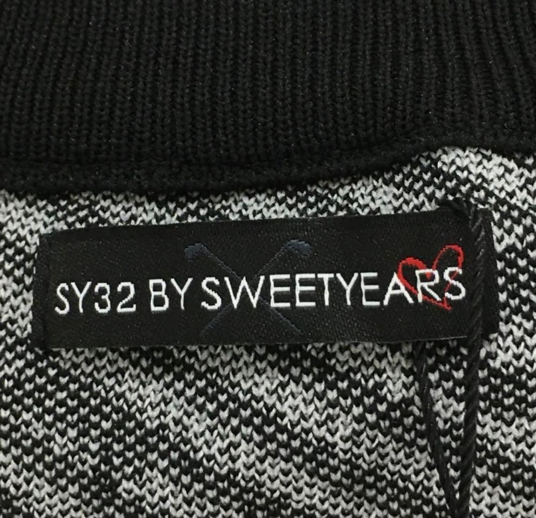 SY32セーター黒✕白ロゴ総柄 M ゴルフウェア SY32 BY SWEET