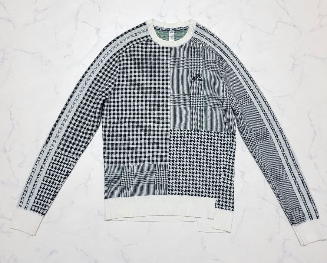 adidas Golf マルチチェックパターン ジャカード クルーネックセーター