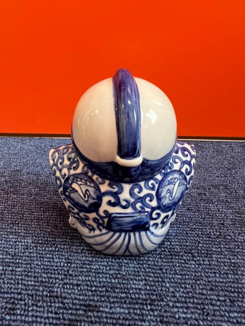 1279 珍品  九谷焼  お多福  染付　福助さん  置物