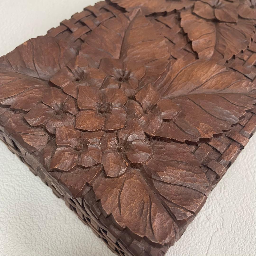 木製　花　彫刻アクセサリーケース　道具箱　紫陽花　繊細　アンティーク