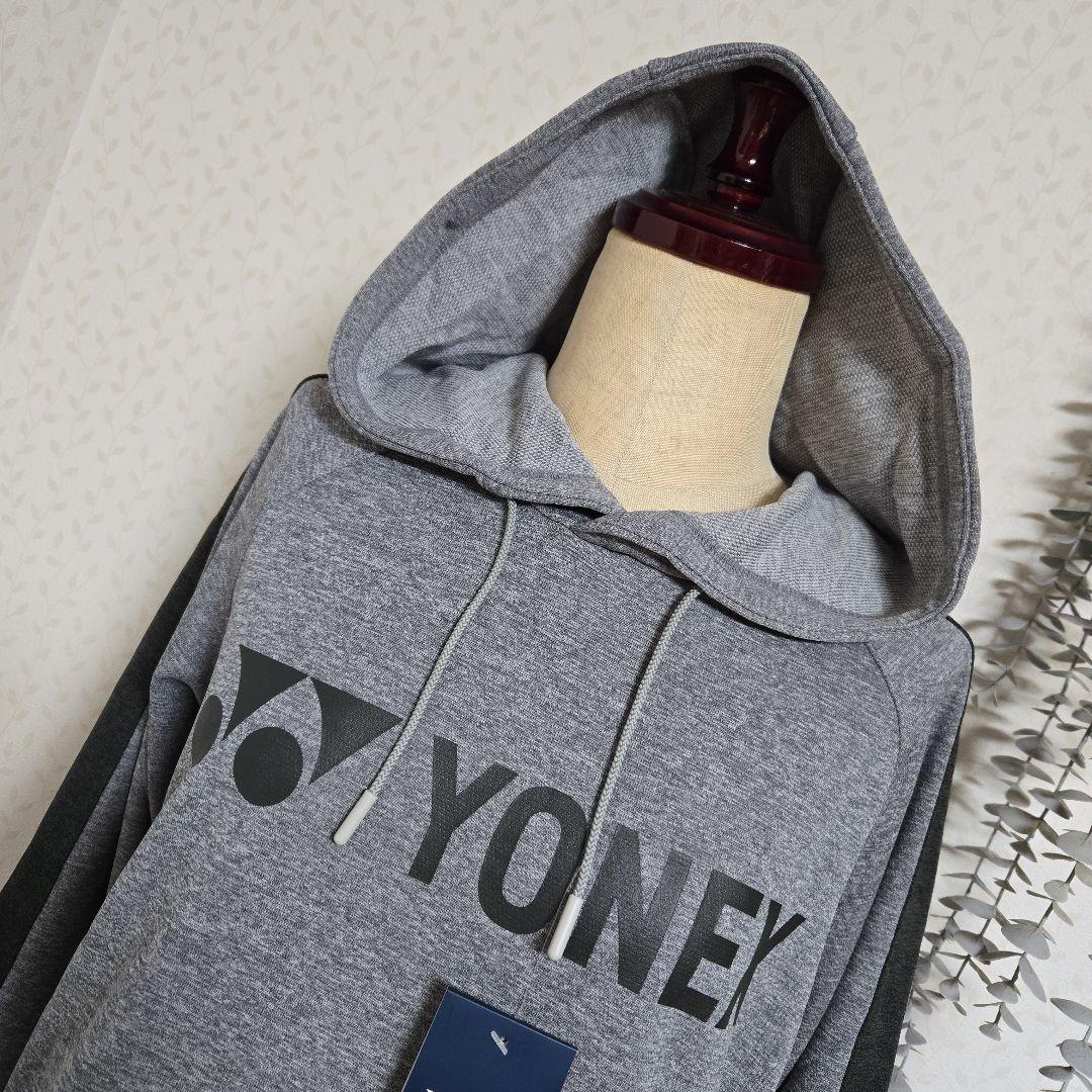 新品　YONEX　ユニパーカー　L　グレー　ブラック　フード付き　スウェット