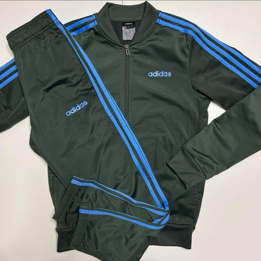 adidasジャージセットアップ　３本ライン　上下　ダークグリーン　ユニセックス