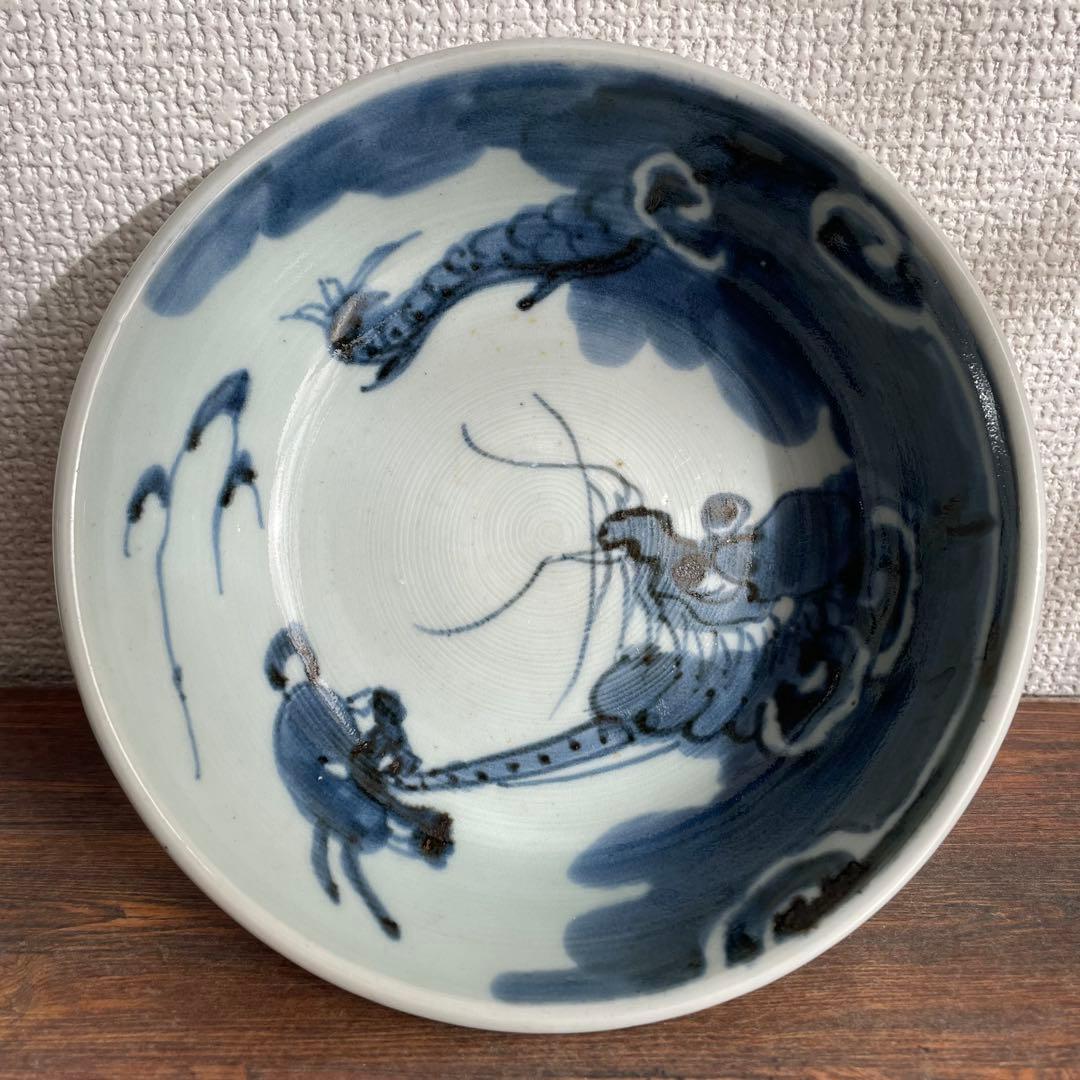 昭和中期 龍構図海老文様 染付小鉢 5枚揃い 昭和レトロ 和食器 古器