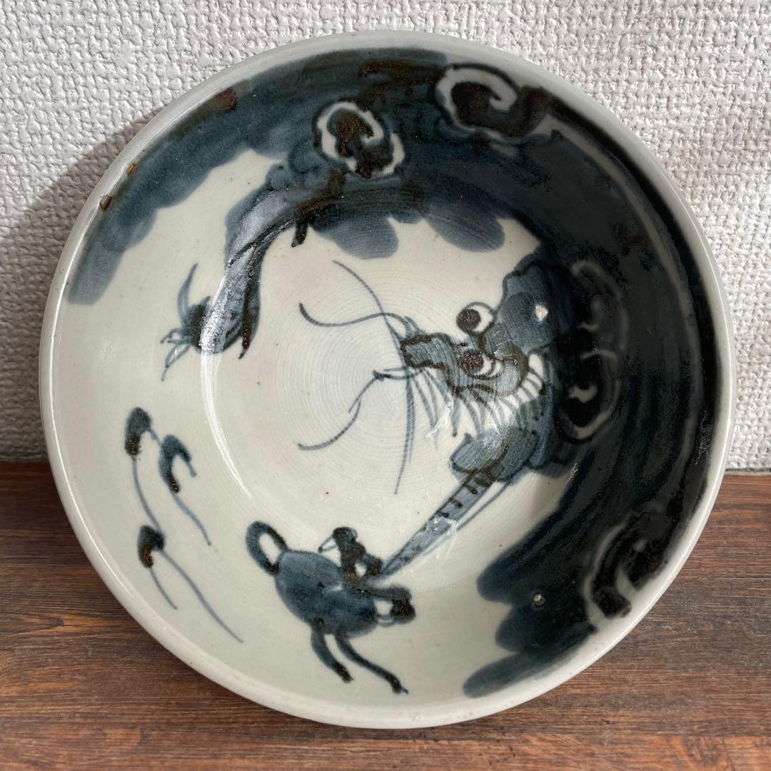 昭和中期 龍構図海老文様 染付小鉢 5枚揃い 昭和レトロ 和食器 古器