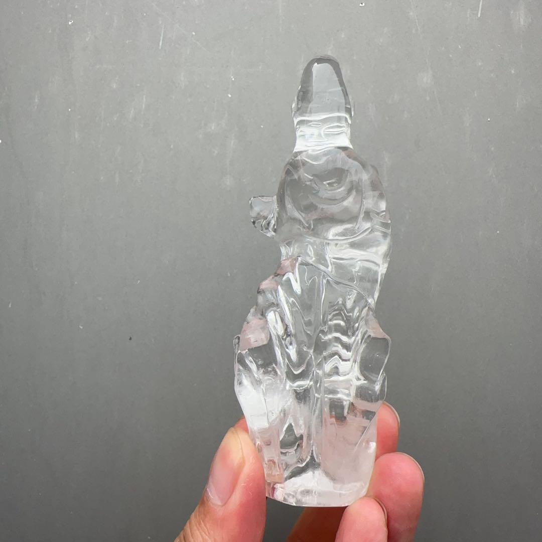 天然石 水晶の觀音様　置物　彫り物F.76