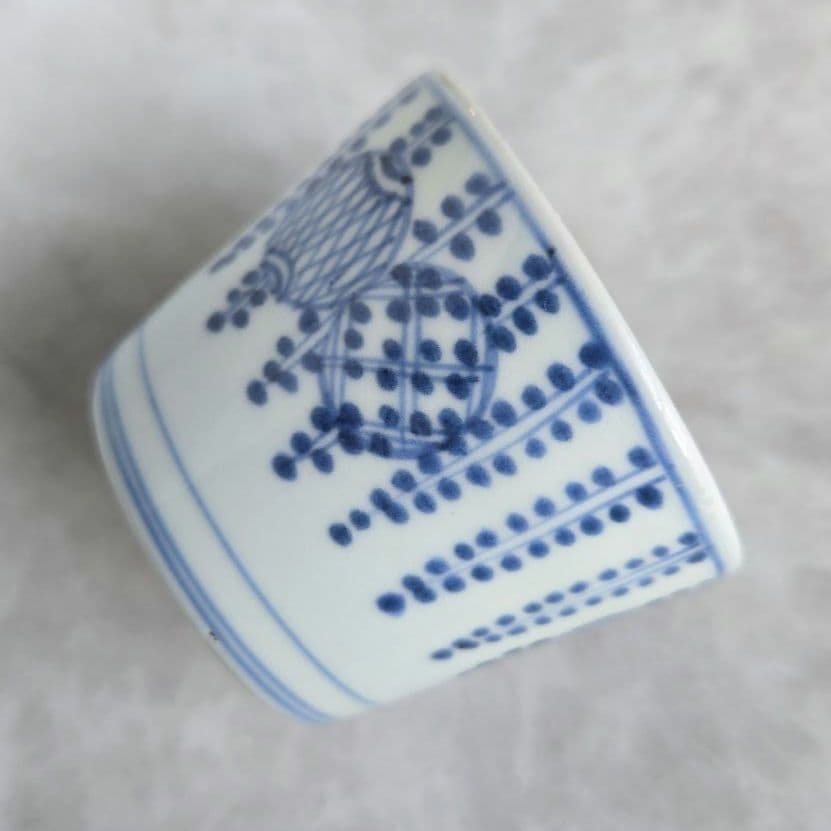 古伊万里　染付　藤　丸文　そば猪口　覗き　江戸時代　骨董品　アンティーク　金継ぎ