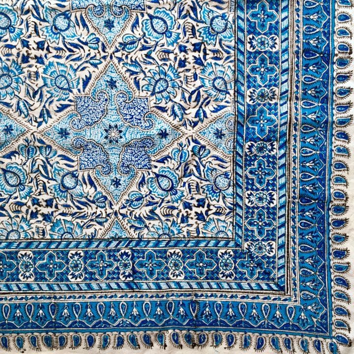 イラン更紗 天然染料　ブルー　四角形　ボタニカル　ペイズリー