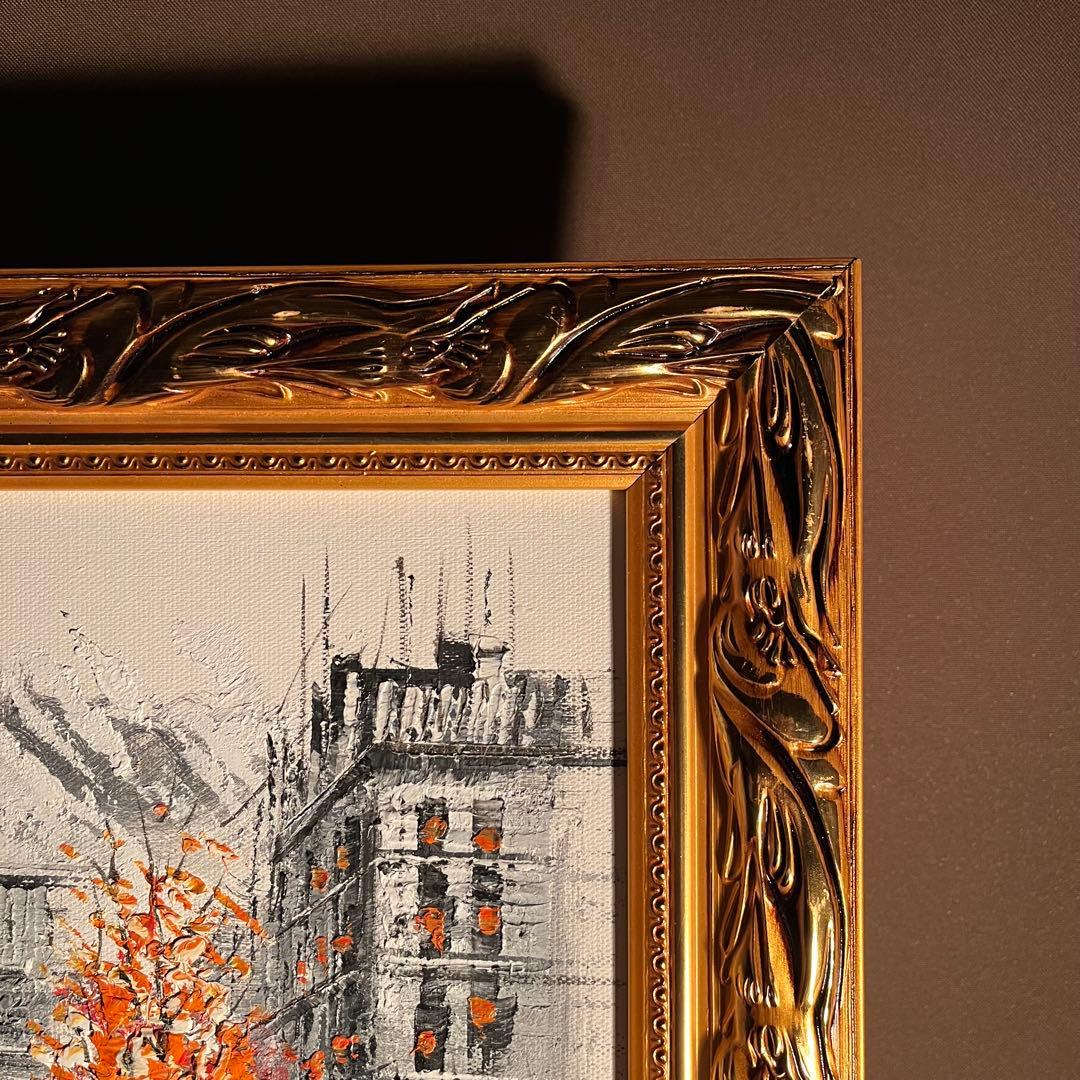 手書き油絵 パリの風景 凱旋門 額付 肉筆絵画 インテリア 油彩画