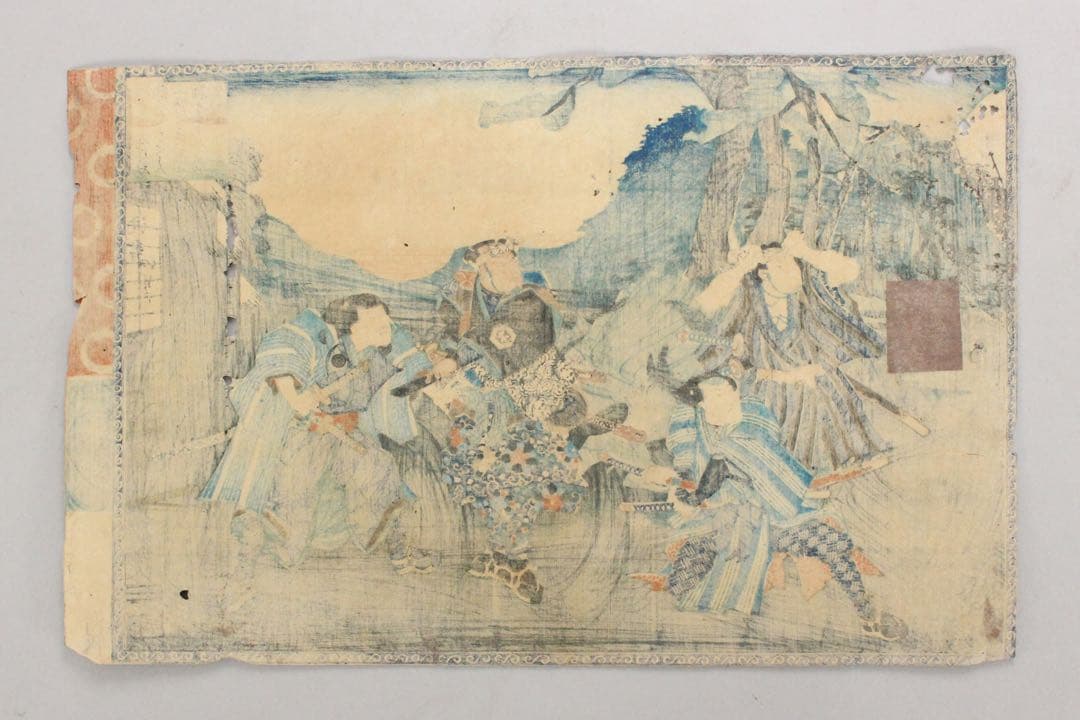 No5384 木版画　4点　「伊賀越道中双六」　「假名手本忠臣蔵 壹」〉送料無料
