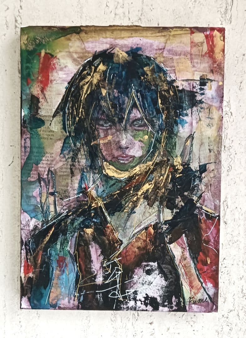 美人画 水彩混合 抽象 現代アート 原画 アナログアート art