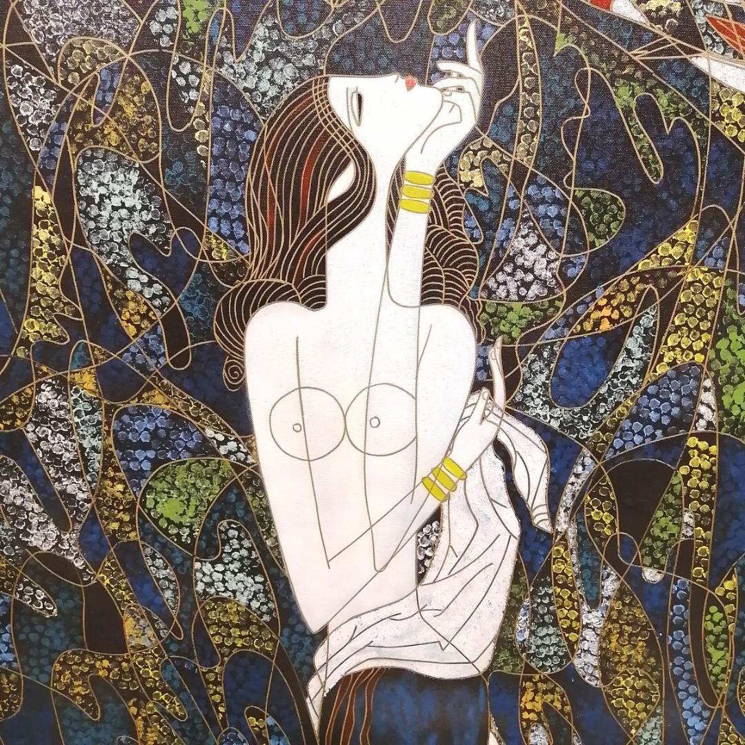 i□ 【蔵出】真作 Xia Zhen 美人画 油彩 肉筆 サイン 額装 中国美術