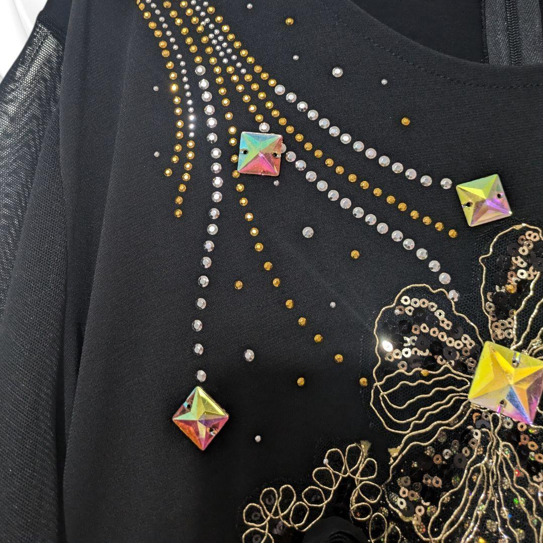 美品です！豪華煌めき✨ 社交ダンス 衣装 ドレス 黒 ゴールド ラインストーン