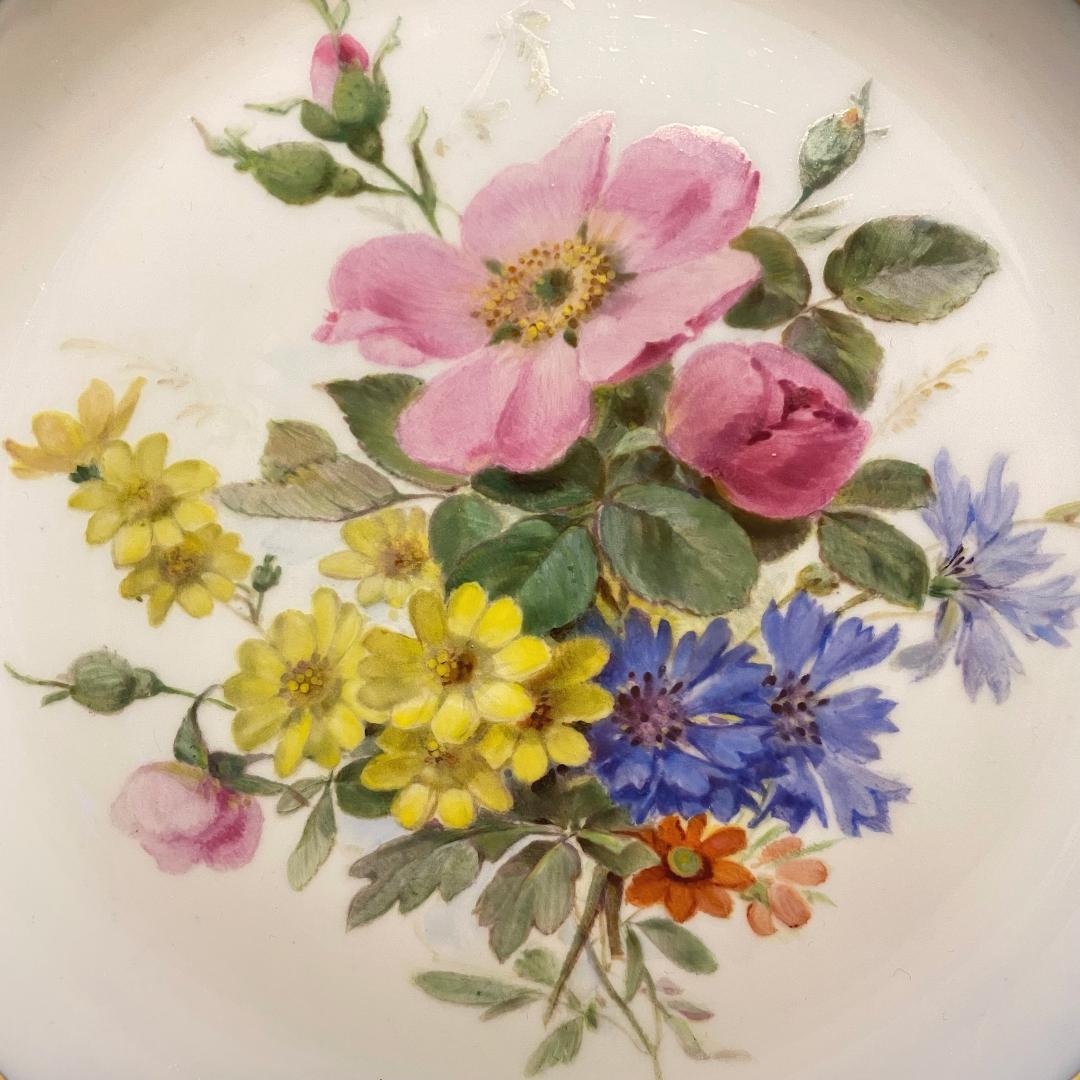 ◆確認用◆マイセン Meissen 金彩コバルトボーダー 自然主義花絵 飾皿