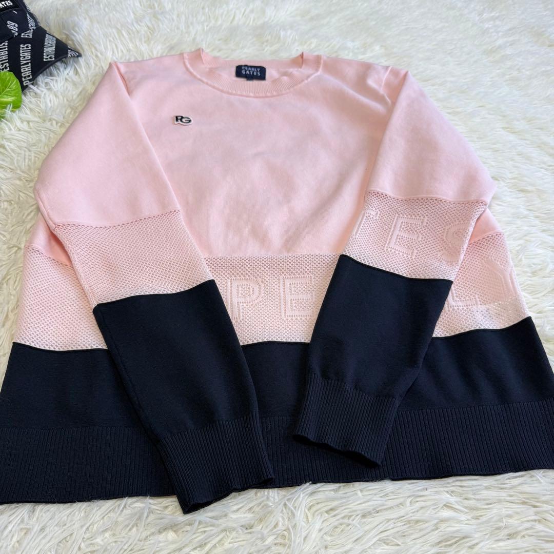 【パーリーゲイツ】美品 ニットセーター ピンク メッシュ 1サイズ レディース