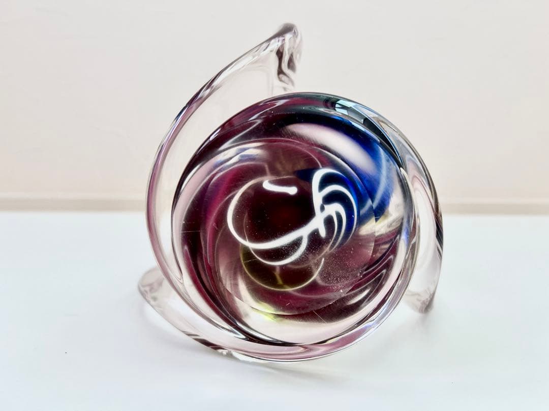 ガラス 花瓶 フリル フラワーベース マルティ グラス 昭和 レトロ red