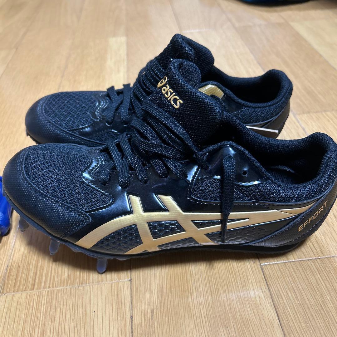 asics EPORT ブラック/ゴールド スパイクシューズ。25cm 未使用。