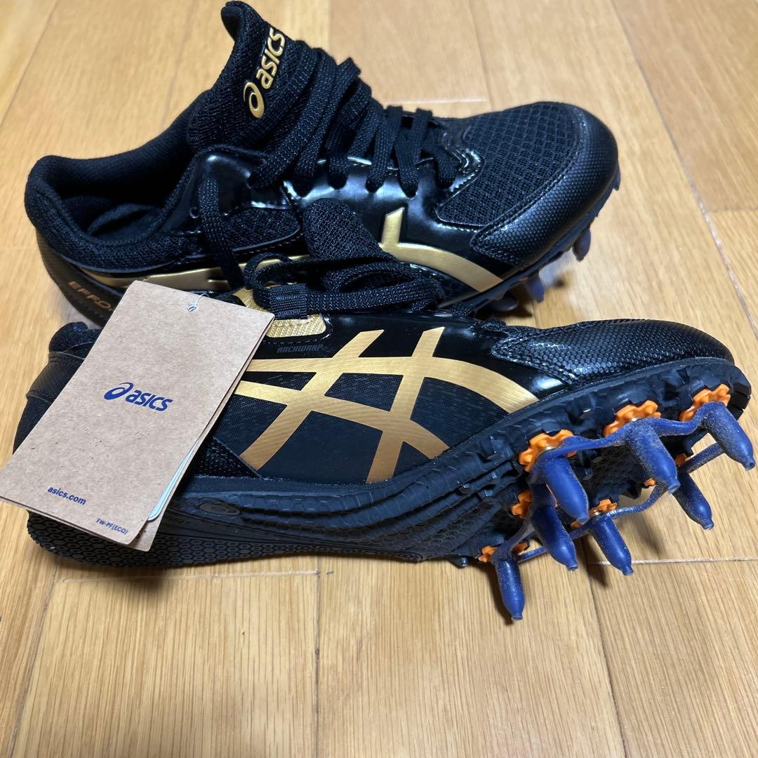 asics EPORT ブラック/ゴールド スパイクシューズ。25cm 未使用。