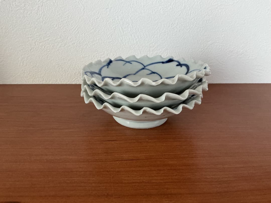 【新品】中尾万作 染付花紋輪花小皿 　3枚セット　作家